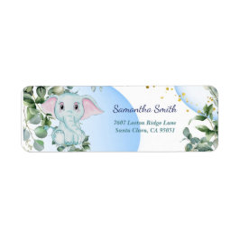 ブルーバブルのユーカリのかわいい象 ラベル
