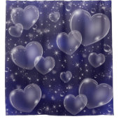 ブルーバブルハートガーリーキュート90年代スタイル シャワーカーテン (正面)