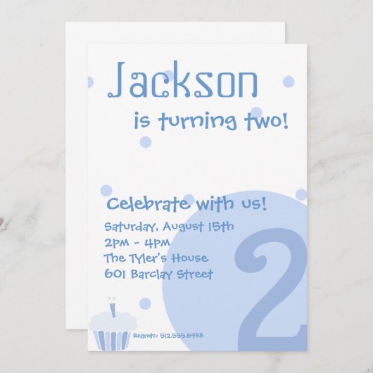 ブルーバブル招待状、2歳目の誕生日 招待状 (正面/裏面)