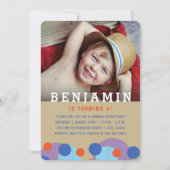 ブルーバブル水玉模様フォトボーイバースデーパーティー 招待状 (正面)