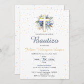 ブルーバプティスボーイズクロスフラワーズボースペインのティゾ 招待状 (正面/裏面)