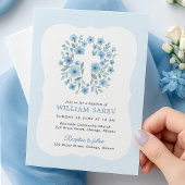 ブルーバプテスマ招待状と曲線枠デザイン 招待状