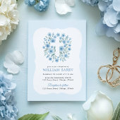 ブルーバプテスマ招待状と曲線枠デザイン 招待状