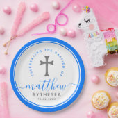ブルーバプテスマ《キリスト教》洗礼式や命名式ネーミングクロス ペーパープレート (パーティー)