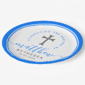 ブルーバプテスマ《キリスト教》洗礼式や命名式ネーミングクロス ペーパープレート (アングル)