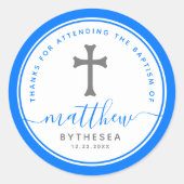 ブルーバプテスマ《キリスト教》洗礼式や命名式ネーミングクロス ラウンドシール (正面)