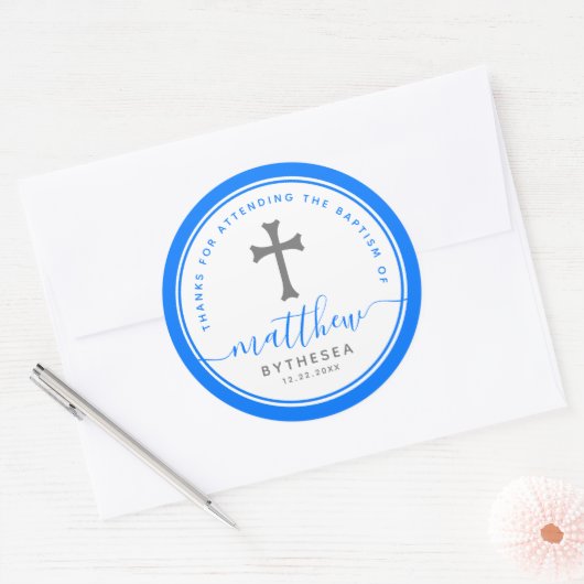 ブルーバプテスマ《キリスト教》洗礼式や命名式ネーミングクロス ラウンドシール (封筒)