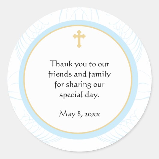 ブルーバプテスマ/《キリスト教》洗礼式や命名式好意ステッカー ラウンドシール (正面)