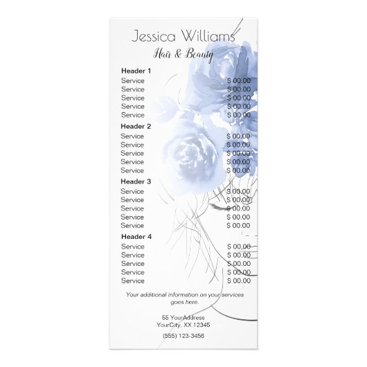 ブルーバラかわいい女の子の髪の美しい価格表QR ラックカード (正面)