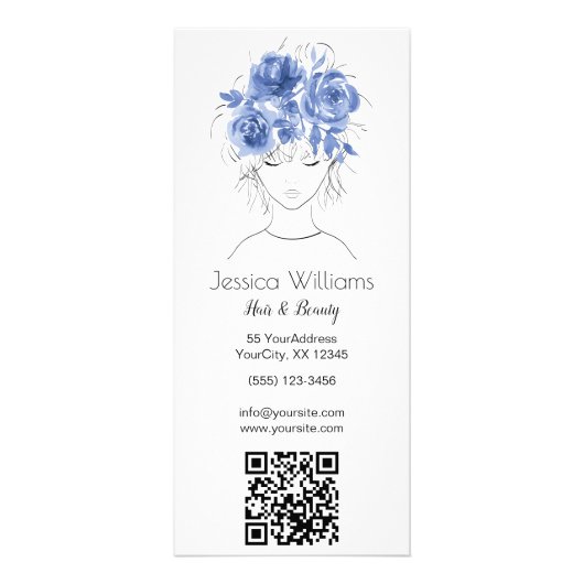 ブルーバラかわいい女の子の髪の美しい価格表QR ラックカード (裏面)