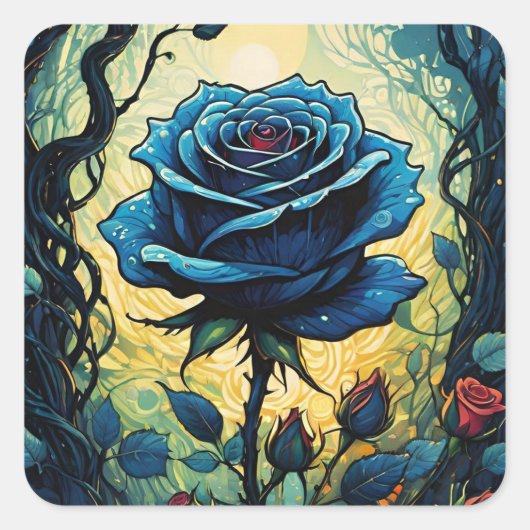 ブルーバラつる植物1 スクエアシール (正面)