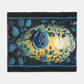 ブルーバラつる植物2 フリースブランケット (正面(横))