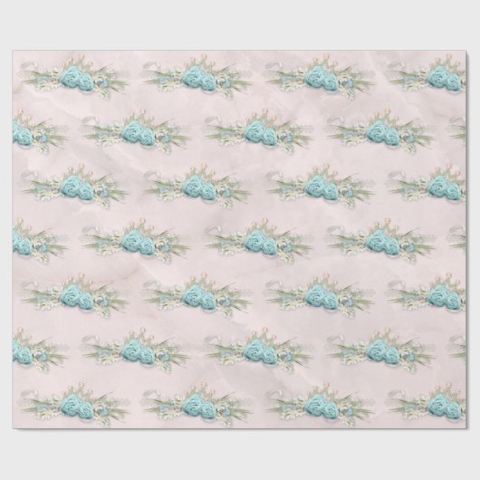 ブルーバラとクラウンフローラブーケパターン ラッピングペーパー (フラット)