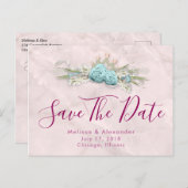 ブルーバラとクラウンフローラブーケ日付を保存 案内ポストカード (正面/裏面)