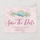 ブルーバラとクラウンフローラブーケ日付を保存 案内ポストカード (正面)