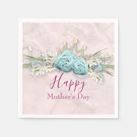 ブルーバラとクラウンフローラブーケ母の日 スタンダードカクテルナプキン (正面)