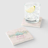 ブルーバラとクラウンフローラブーケ母の日 ストーンコースター (横)