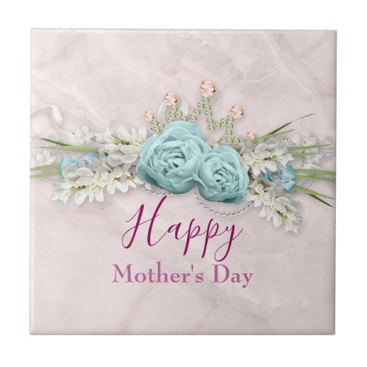 ブルーバラとクラウンフローラブーケ母の日 タイル (正面)