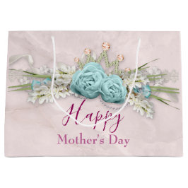 ブルーバラとクラウンフローラブーケ母の日 ラージペーパーバッグ