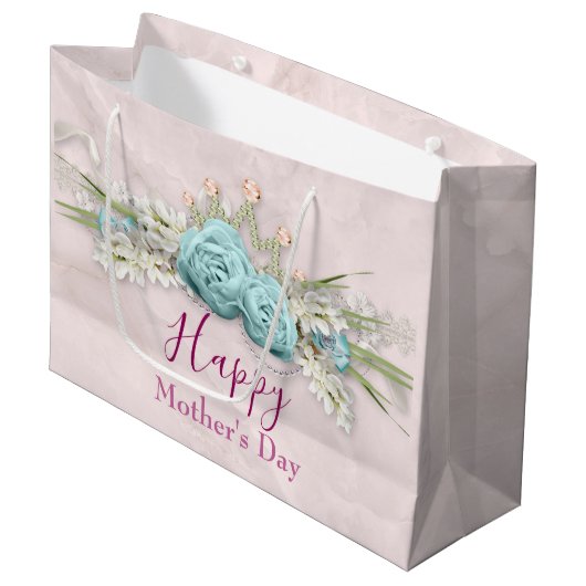 ブルーバラとクラウンフローラブーケ母の日 ラージペーパーバッグ (正面アングル)