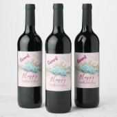 ブルーバラとクラウンフローラブーケ母の日 ワインラベル (ボトル)