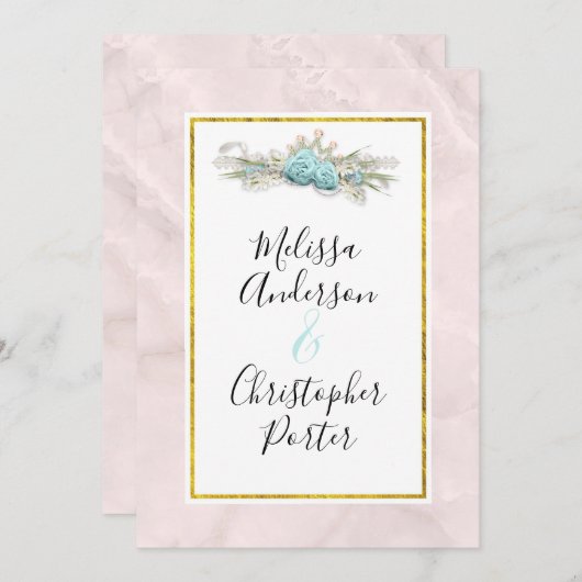 ブルーバラとクラウンフローラブーケ結婚ス 招待状 (正面/裏面)