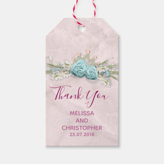 ブルーバラとクラウンフローラ結婚ブーケ感謝していス ギフトタグ (正面)