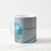 ブルーバラとパールコーヒーマグ – カスタマイズ文字 コーヒーマグカップ (正面左)