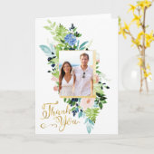 ブルーバラと桃フローラ結婚の写真ありがとう カード (黄色い花)