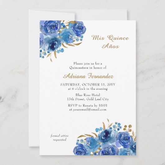 ブルーバラと金ゴールドリーフクリンスアノスキンセアニェラ 招待状 (正面)