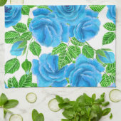 ブルーバラの水色のシームレスなパターン キッチンタオル (折り畳み)