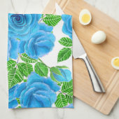 ブルーバラの水色のシームレスなパターン キッチンタオル (四つ折り)