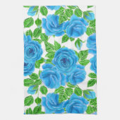 ブルーバラの水色のシームレスなパターン キッチンタオル (縦)
