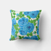 ブルーバラの水色のシームレスなパターン クッション (裏面)