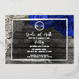 ブルーバラウッド&レエレガントース素朴結婚 箔招待状