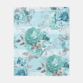 ブルーバラエレガントレース フリースブランケット (正面)