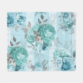 ブルーバラエレガントレース フリースブランケット (正面(横))