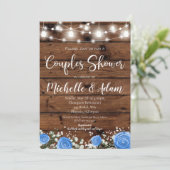 ブルーバラカップルシャワー素朴カントリー 招待状 (スタンド正面)