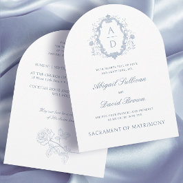 ブルーバラクレストモノグラムカソリッ結婚クス 招待状