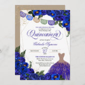 ブルーバラグリッタードレスフィエスタキンセアニラインビータ 招待状 (正面/裏面)