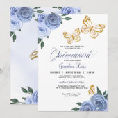 ブルーバラゴールデンバタフライキンセニェラ誕生日 招待状 (正面/裏面)