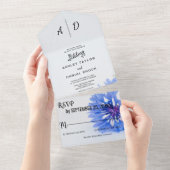 ブルーバラシックフローラオールインワンウェディング招待 オールインワン招待状 (貼ってはがせる)