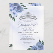 ブルーバラシルバーフローラキンセニェラ誕生日 招待状 (正面/裏面)