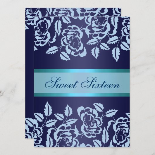 ブルーバラスウィート16誕生日招待状 招待状 (正面/裏面)