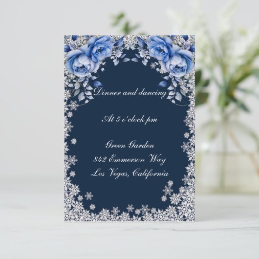 ブルーバラスノーフレーククリスマスウェディングレセプション 招待状 (スタンド正面)