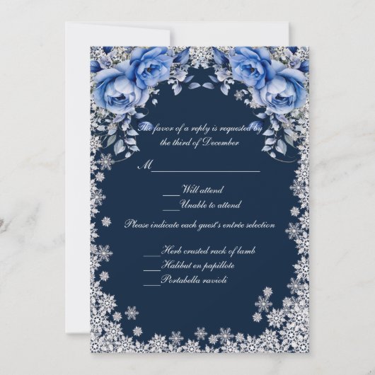 ブルーバラスノーフレーク結婚クリスマスの反応 招待状 (正面)