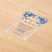 ブルーバラスノーフレーク結婚クリスマス アクリル招待状 (レイダウン)