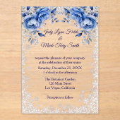 ブルーバラスノーフレーク結婚クリスマス アクリル招待状 (正面)