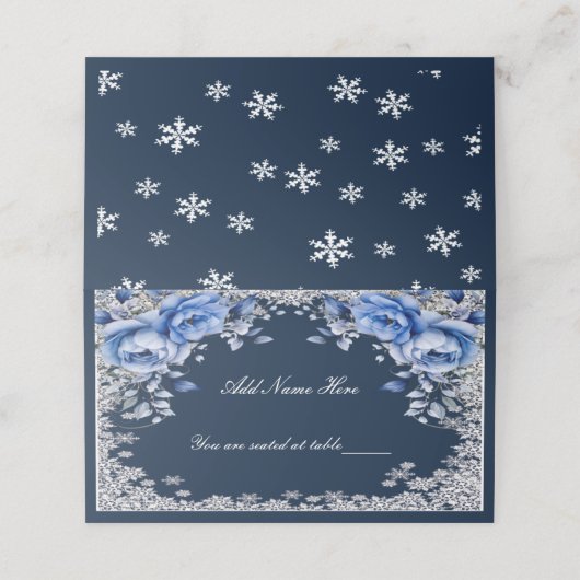 ブルーバラスノーフレーク結婚クリスマス プレイスカード (外部開封)