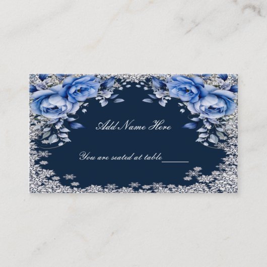 ブルーバラスノーフレーク結婚クリスマス プレイスカード (正面)
